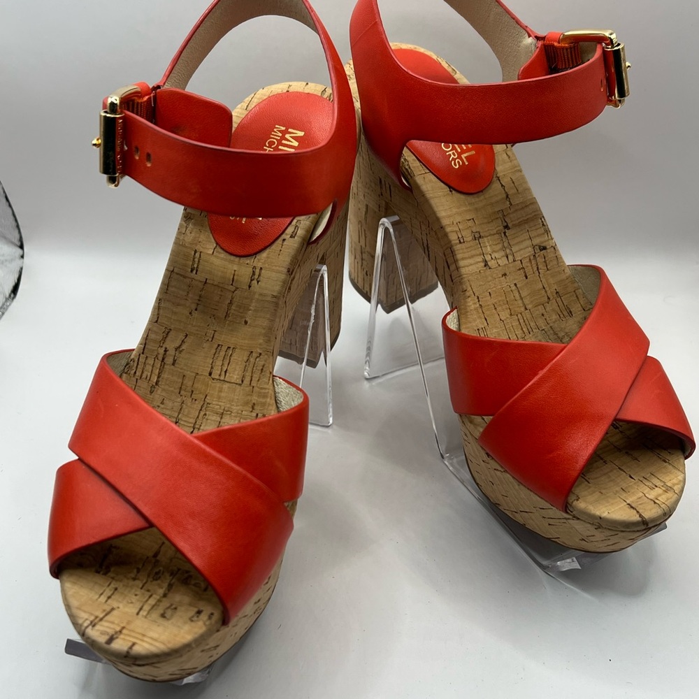 Michael Kors Coral-Red Cork Platform Sandals